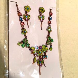 BUTTERFLY RHINESTONE NECKLACE & EARRINGS MATCHING SET